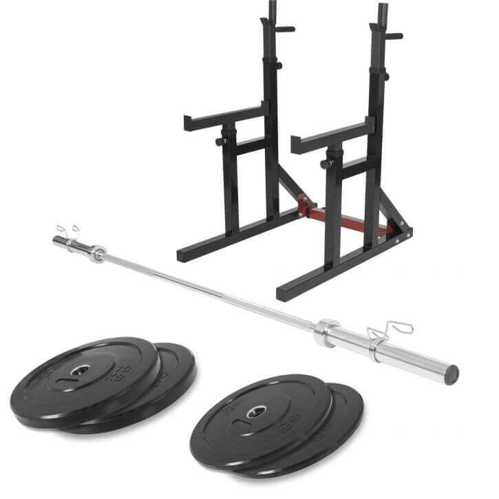 Soporte para Sentadillas + Set de Barra y Discos de Pesas de Pástico 30 - 50 mm - Gorilla Sports ES