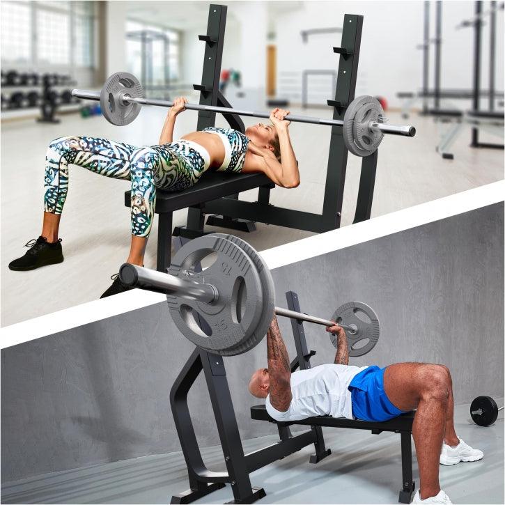 Banco de Musculación Profesional + Set de Pesas Olímpicas de Hierro Fundido - 130 kg - Gorilla Sports ES