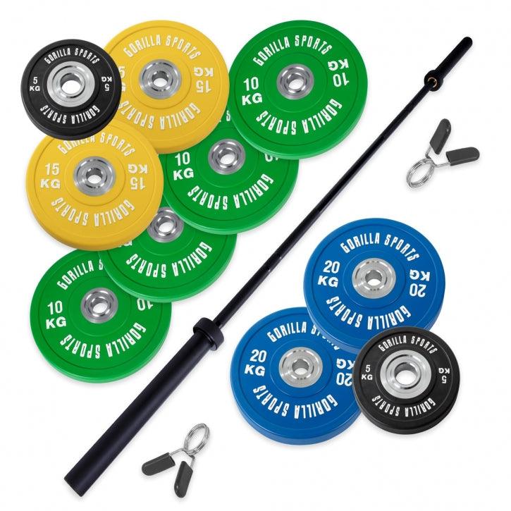 Set de Barra y Discos de Pesas Bumper Olímpicos - 140 kg - Gorilla Sports ES