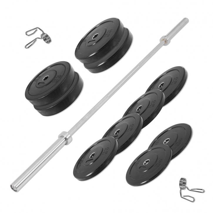 Set de Barra y Discos de Pesas Olímpicos de Goma - 140 kg - Gorilla Sports ES