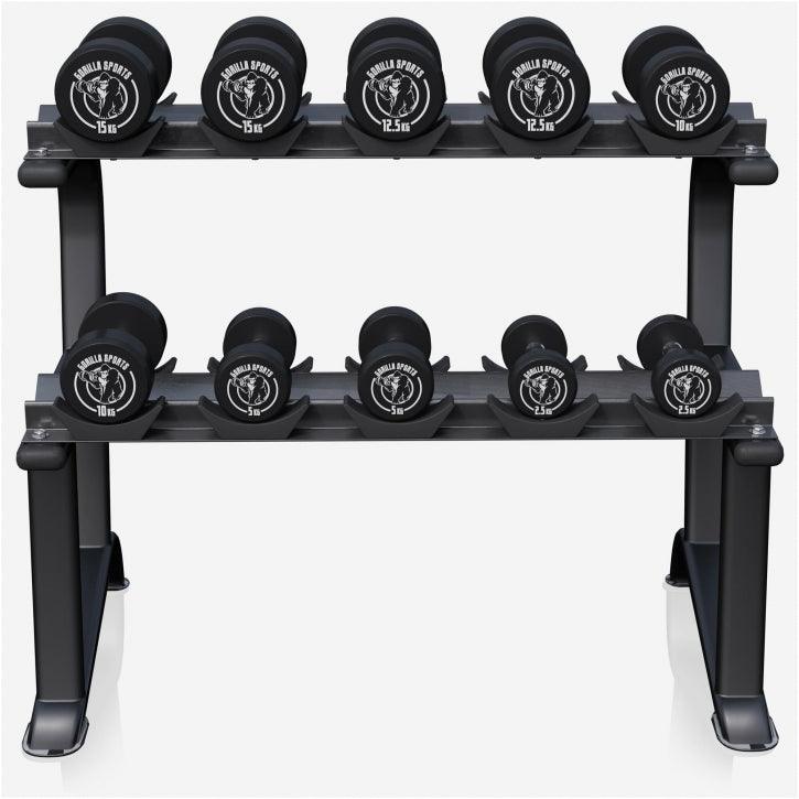 Soporte para Mancuernas con 2 Niveles y Set de 90 kg - Gorilla Sports ES