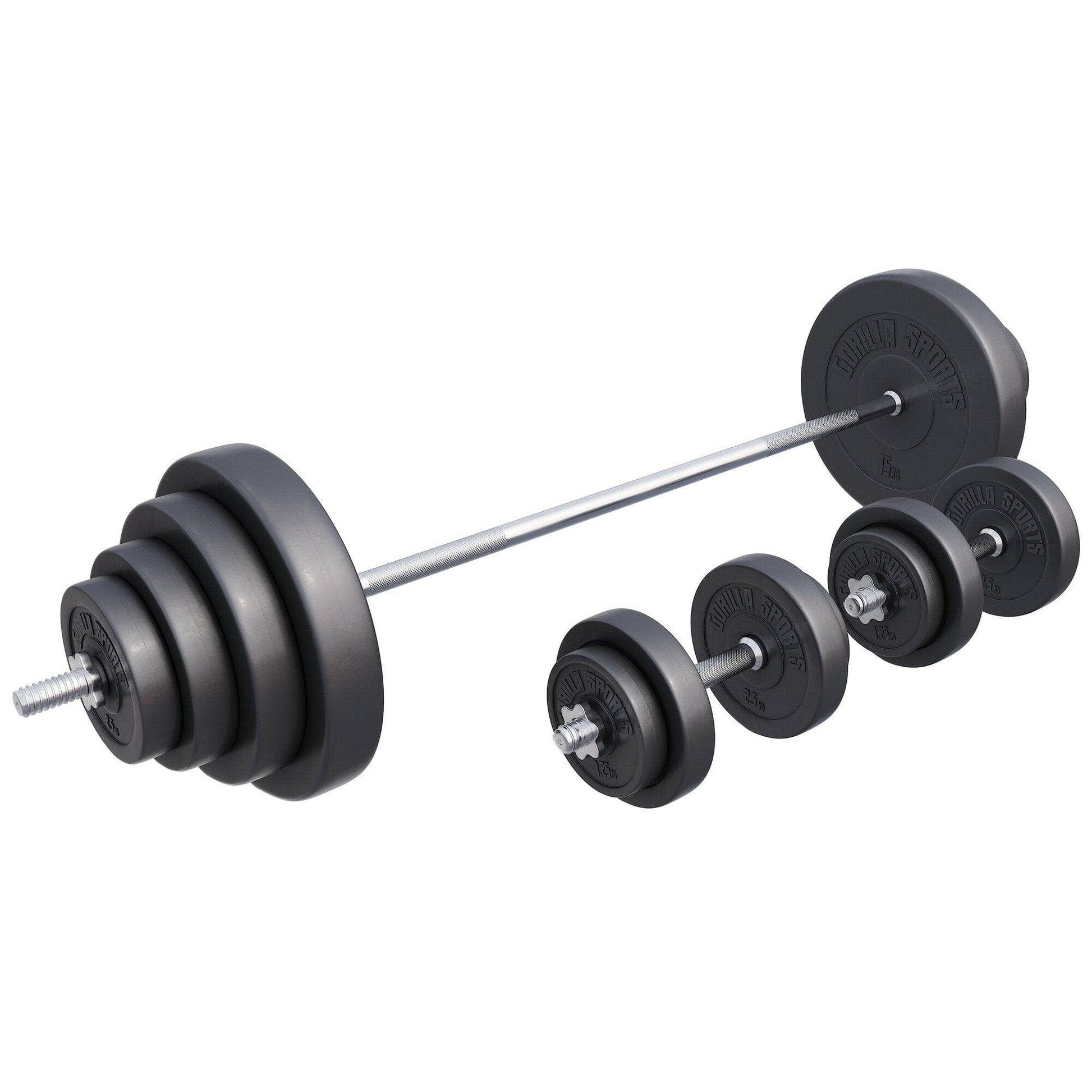 Set de Barra Larga y Discos de Pesas de Plástico - Gorilla Sports ES