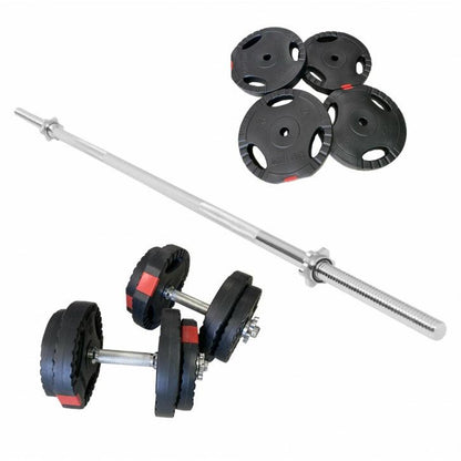 Set de Barra Larga y Discos de Pesas de Plástico con Triple Agarre 60 - 130 kg - Gorilla Sports ES