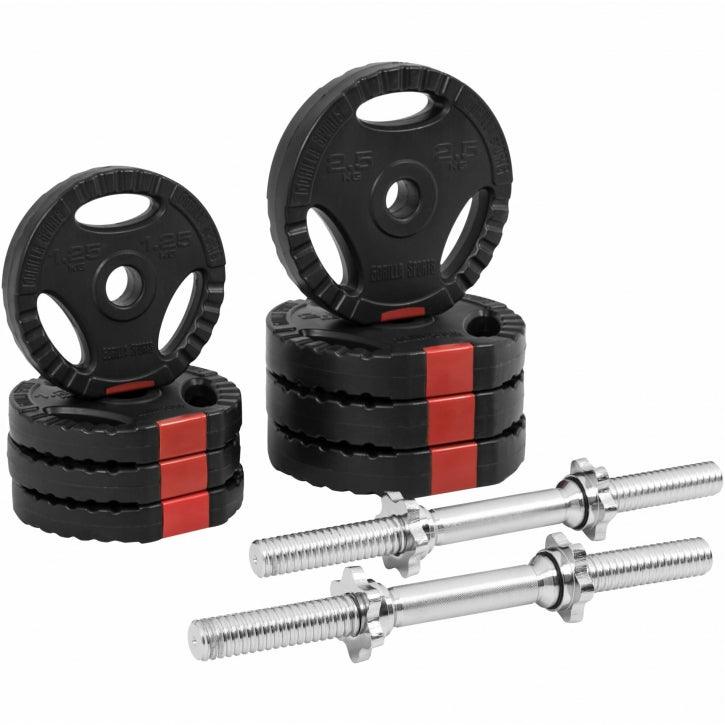 Set de Barra Larga y Discos de Pesas de Plástico con Triple Agarre 60 - 130 kg - Gorilla Sports ES