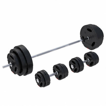 Set de Barra Larga y Discos de Pesas de Plástico con Triple Agarre 60 - 130 kg - Gorilla Sports ES
