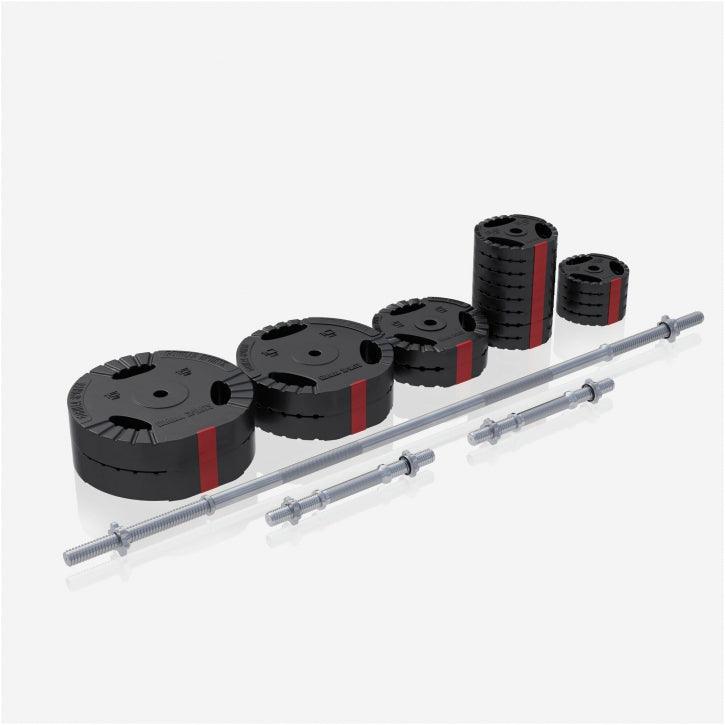 Set de Barra Larga y Discos de Pesas de Plástico con Triple Agarre 60 - 130 kg - Gorilla Sports ES