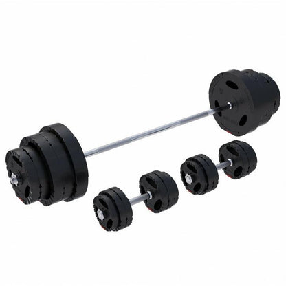 Set de Barra Larga y Discos de Pesas de Plástico con Triple Agarre 60 - 130 kg - Gorilla Sports ES