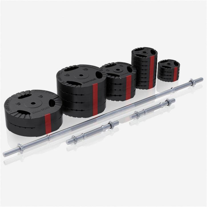 Set de Barra Larga y Discos de Pesas de Plástico con Triple Agarre 60 - 130 kg - Gorilla Sports ES
