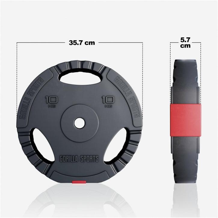 Set de Barra Larga y Discos de Pesas de Plástico con Triple Agarre 60 - 130 kg - Gorilla Sports ES