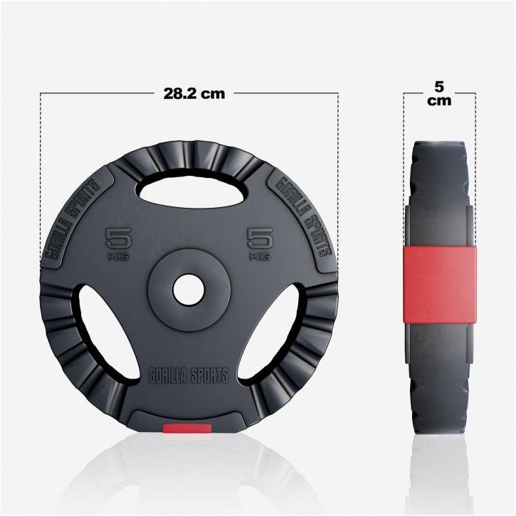 Set de Barra Larga y Discos de Pesas de Plástico con Triple Agarre 60 - 130 kg - Gorilla Sports ES
