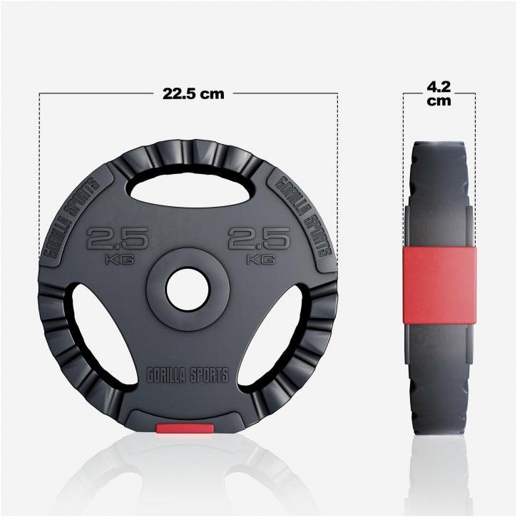 Set de Barra Larga y Discos de Pesas de Plástico con Triple Agarre 60 - 130 kg - Gorilla Sports ES