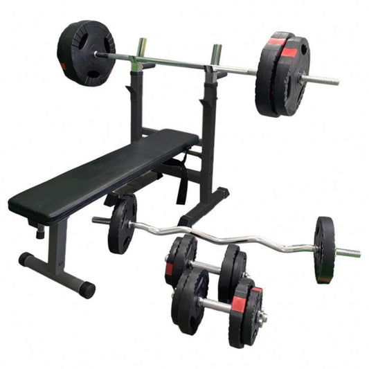 Banco de Musculación con Set de Pesas de Plástico con Triple Agarre - Gorilla Sports ES