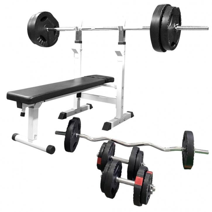 Banco de Musculación con Set de Pesas de Plástico con Triple Agarre - Gorilla Sports ES