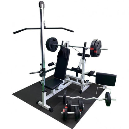 Multiestación Home Gym + Torre de Polea + Set de Pesas de Plástico con Triple Agarre + Protector Suelo - Gorilla Sports ES