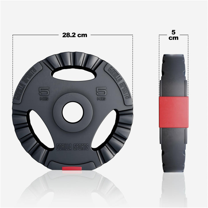Disco de Pesas Olímpico de Plástico con Triple Agarre 1,25 - 15 kg - Gorilla Sports ES