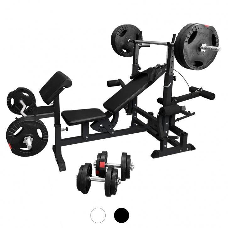 Estación de Musculación con Banco y Set Completo 100 kg - Gorilla Sports ES