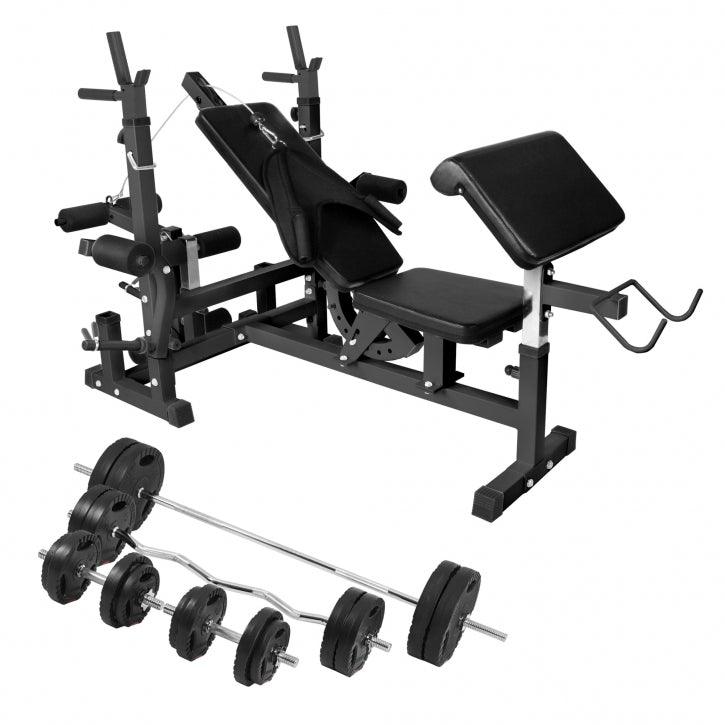 Estación de Musculación con Banco y Set Completo 100 kg - Gorilla Sports ES