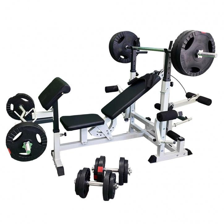 Estación de Musculación con Banco y Set Completo 100 kg - Gorilla Sports ES