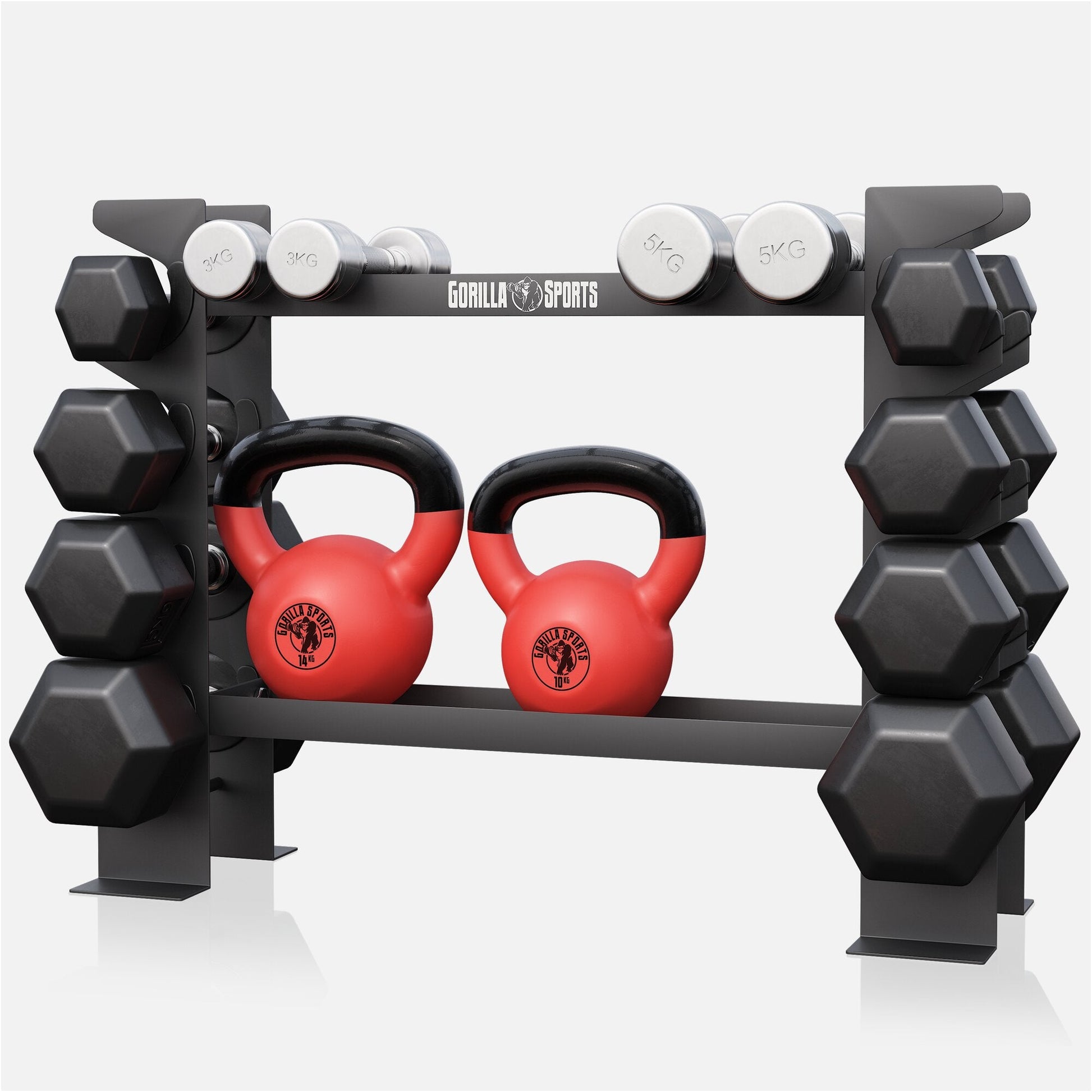 Soporte Multifuncional para Mancuernas y Kettlebells - Gorilla Sports ES