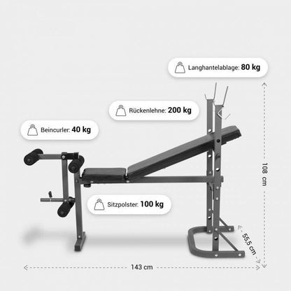 Banco Multiinclinado con Curl de Piernas E-Series - Gorilla Sports ES