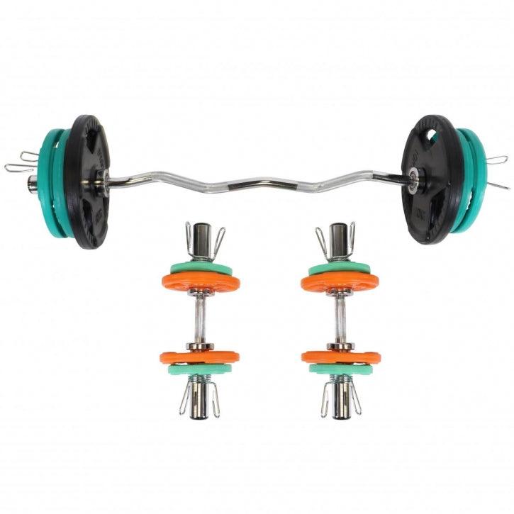 Set de Curl Z y Discos de Pesas Olímpicos de Goma con Triple Agarre - 75 kg - Gorilla Sports ES