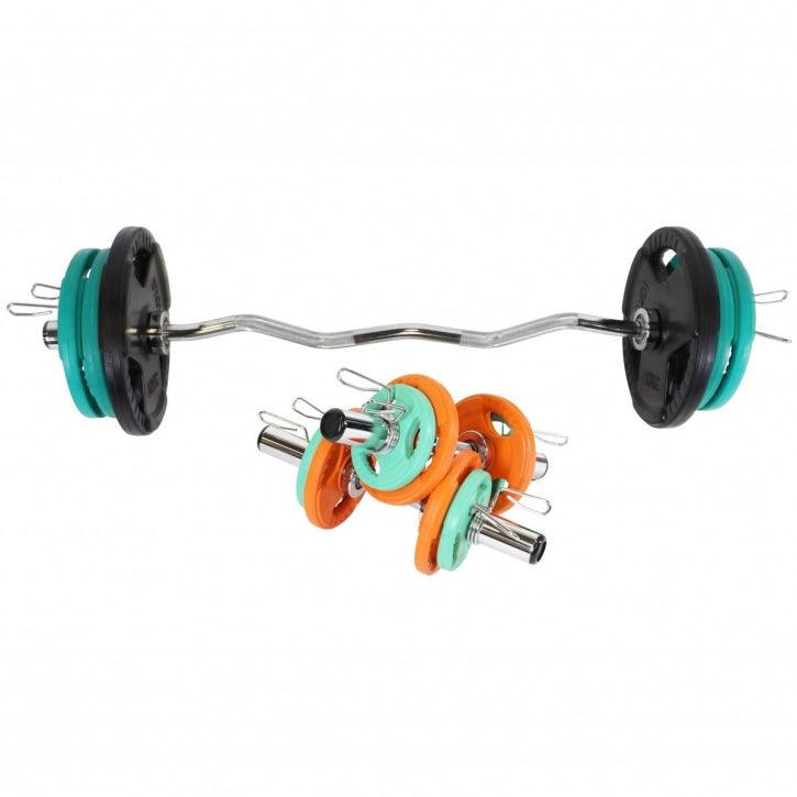 Set de Curl Z y Discos de Pesas Olímpicos de Goma con Triple Agarre - 75 kg - Gorilla Sports ES