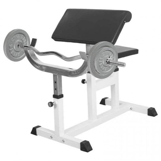 Set Banco con Curl Predicador y Barra de Curl con Discos de Hierro Fundido - Gorilla Sports ES