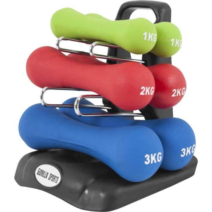 Set de Mancuernas Ergonómicas con Soporte - Gorilla Sports ES