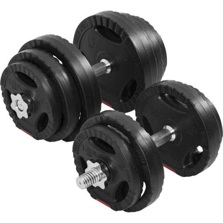 Set de Mancuernas y Discos de Pesas de Plástico con Triple Agarre - Gorilla Sports ES