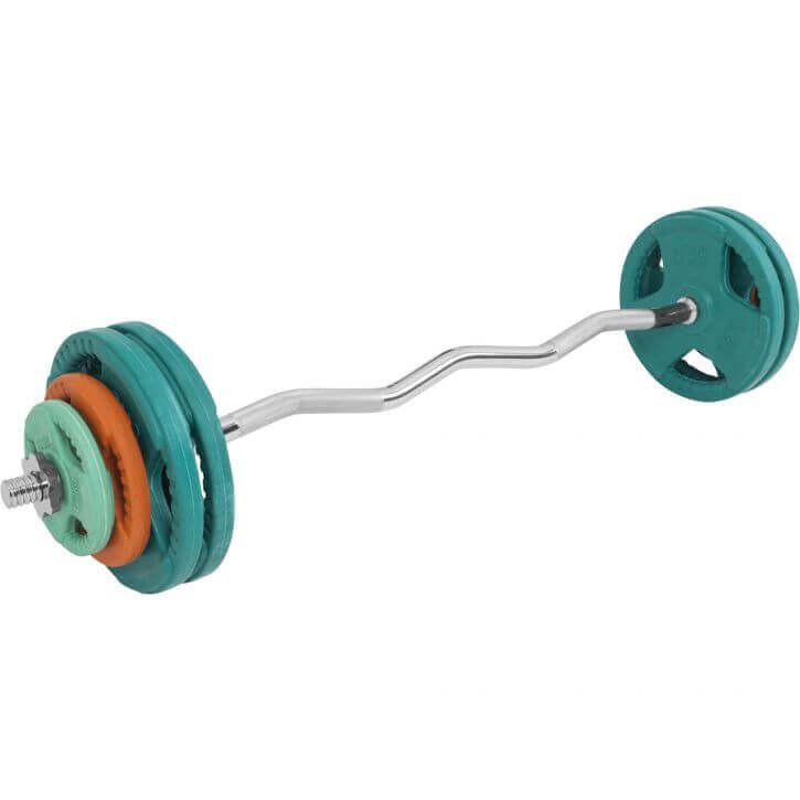 Set de Curl Z y Discos de Pesas de Goma con Triple Agarre - 35 kg - Gorilla Sports ES