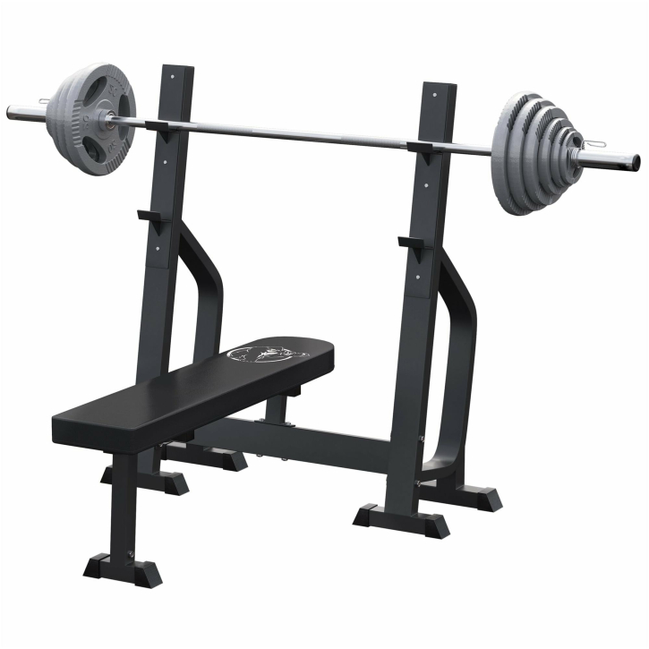 Banco de press macizo con juego de pesas olímpicas de hierro fundido con agarres de 130 kg